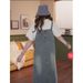 Summer New Hong Kong Petite Loose Casual European Style Minimalist Denim Jumpsuit Maternity Strap Dress_ecoleips.com