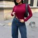 Aria Basics Aria Basics European American Fashion Spring And Autumn Long-sleeve Half-high Collar T-shirt, Sexy Tight-fitting Top, Slim-fit_ecoleips.com