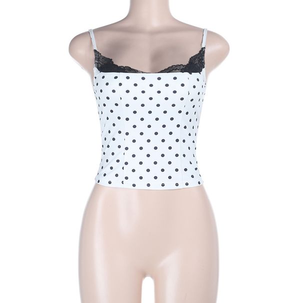 JY26018 Women's Polka Dot Camisole Lace Trimmed Slim Fit Summer Top European American Style Hot Girl Design_ecoleips.com