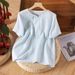 A Summer Short-Sleeved Top With Exquisite Embroidery, Loose Fit, Large Size, And A Stylish Retro Cotton-Linen Design; Fe_ecoleips.com