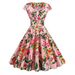 Women's Clothing Retro V Neck Maxi Dress Red Flower Print Summer Short Sleeve American Style In Stock_ecoleips.com