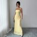 Elegant Strapless Bodycon Maxi Dress | Lace-Trimmed Formal Gown | Polyester Stretch Fit For Evening & Wedding Guest_ecoleips.com