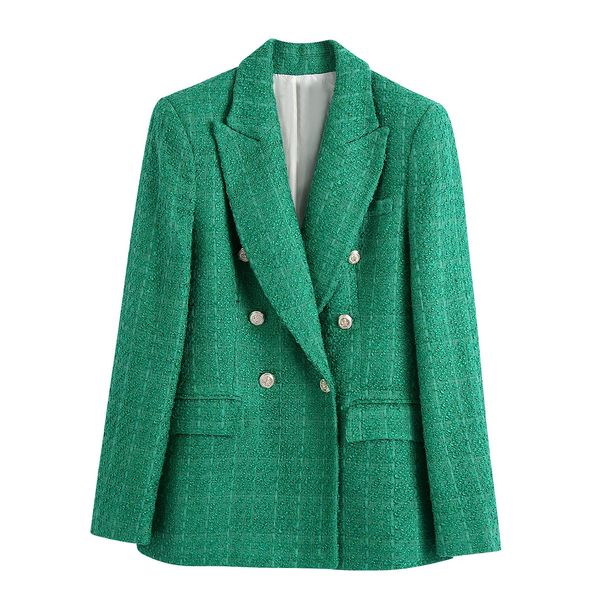 New European And American Foreign Trade Women's Fashion Textured Double-breasted Blazer 4033_ecoleips.com