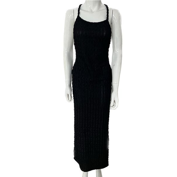 European American Style Women's Fashion Casual Backless Hot Girl Suspender Dress Summer New Style Sexy Popcorn Design_ecoleips.com