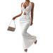 European And AmericanSheep Horn Women's Summer Solid Color Twist Front Halter Neck Crop Top And Fishtail Midi Skirt Elegant Two Piece_ecoleips.com