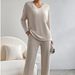 Women's Clothing Two Piece Suit Fashion Casual Straight Pants Temperament Loose V Neck Pit Striped Knitted Suit_ecoleips.com