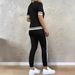 Women's Clothing Suits, All Match Contrast Color Stitching, V Neck Short Sleeved Top, T Shirt With Elastic Waist Pocket Trousers, Two Piece Suit_ecoleips.com