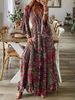 2024 European And American Cross-border Bohemian Style Bell-sleeve Printed V-neck High-waisted Holiday Floral Women's_ecoleips.com