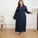 Winter Washed Denim Dress For Women Large Size Collared Open Front Fashion Plus Size Clothes_ecoleips.com