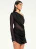 Mozision Mesh One-shoulder Long Sleeve Sexy Mini Dress Women Fashion Elegant Skew Collar Backless Ruched Club Party Dress Female_ecoleips.com