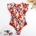 Aria Basics Cross-Border New Spring Summer One-Piece Swimsuit European American Conservative Solid Color Ruffled Half-Cover Beach_ecoleips.com