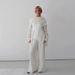 Women's Clothing Flowers Solid Color Button-Up Cardigan Pants Set Elegant Office Wear Effect Comfortable Polyester Blend Available In White Coffee_ecoleips.com