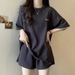 Women's Clothing Summer Casual Sports Two Piece Set For Women Wide Leg Shorts Short Sleeve Loose Fashion Waffle Style Embroidery_ecoleips.com