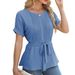 European And American 2025 Spring And Summer New Casual Shirt Ruffled Round Neck Short Sleeved Top Fashionable Women_ecoleips.com