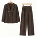 New Korean Style Women's Black Suit Set Elegant Commuter Wear High-Waisted Wide-Leg Pants Slimming Double-Breasted_ecoleips.com