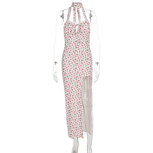Women Sexy Fashion Floral Print Dress Lace Up Backless Slim Fit Bodycon Split Long Dress For Summer Party Dating_ecoleips.com