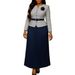 Elegant Women's Winter Suit Set Blazer Long Skirt with Belt And Brooch S-XXXL Navy Wine Purple_ecoleips.com