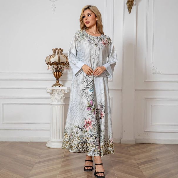SW1006 Muslim Abaya Printed Beaded And Rhinestone Embellished Long Dress Evening Gown_ecoleips.com