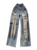 Women's Vintage Distressed Cross Patchwork Wide Leg Jeans, High Waist Ripped Frayed Denim Pants, Casual Streetwear Loose Trousers For Daily Outings &_ecoleips.com