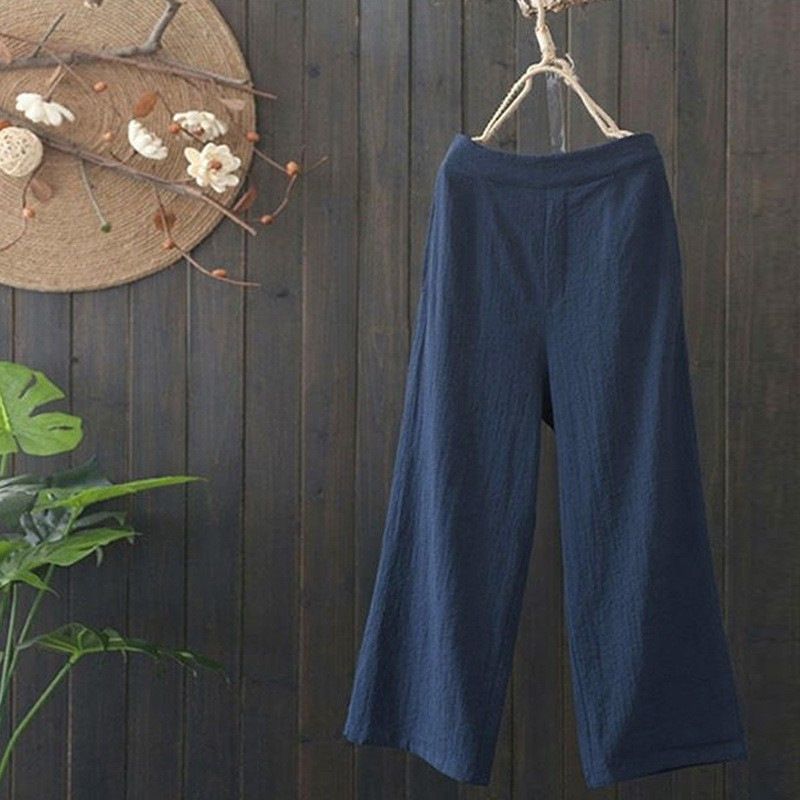 Suitable For All Seasons Cotton Wide Cropped For Women 2025 Summer Loose Plus Size High Waist Linen Straight Thin Artistic Casual Pants_ecoleips.com