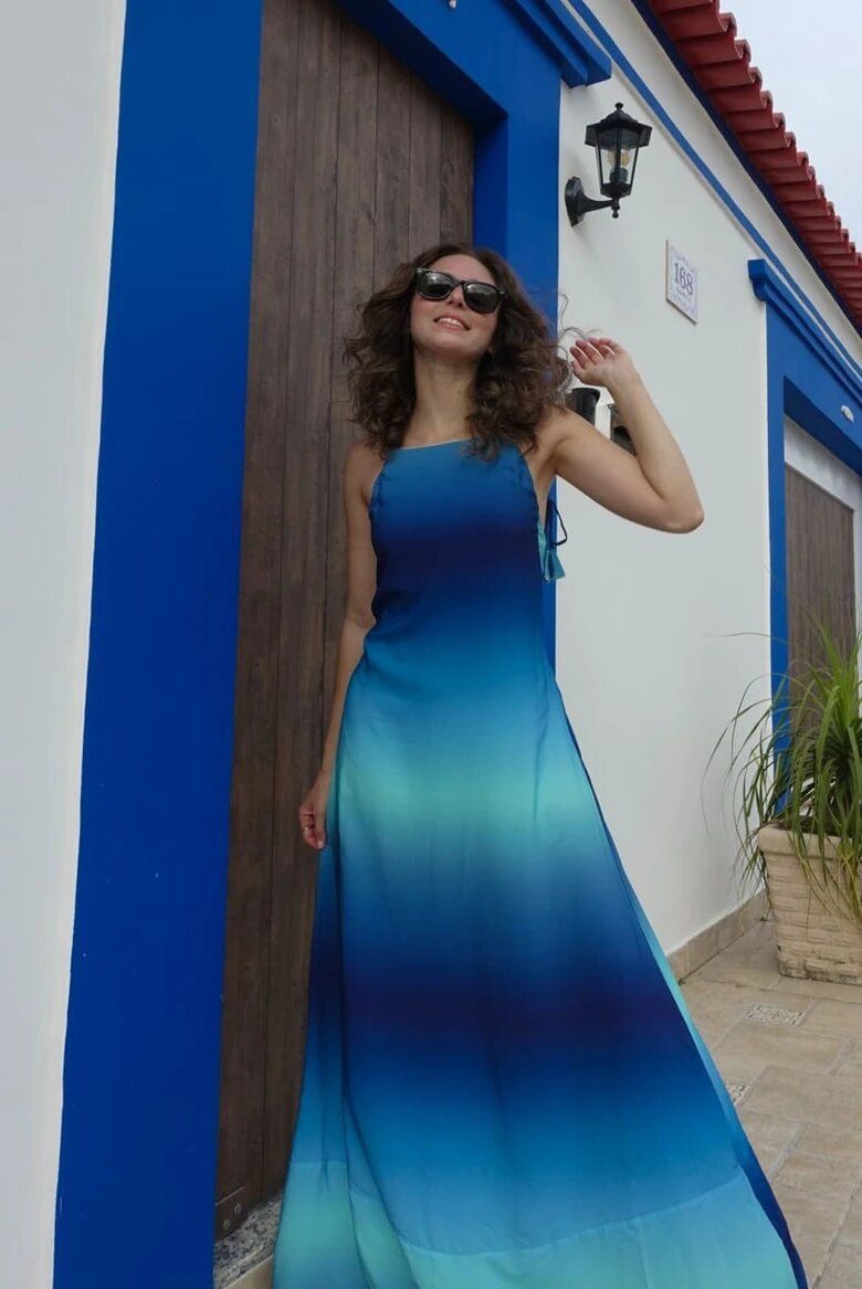 Women's Style Summer Beach Dress Color Blocking Gradient Design Backless Sexy Loose Fit With Suspender_ecoleips.com