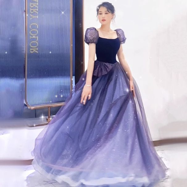 Elegant Starry Purple Princess Dress French Style Evening Gown for Banquets And Annual Meetings Women's Toast Dress 2026 New Style_ecoleips.com