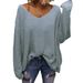 "Women's V-Neck Oversized Sweater - Long Sleeve Loose Knit Pullover In 10 Colors (XS-XXL, White/Apricot/Army Green/Sea Blue)"_ecoleips.com