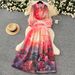 Women's Clothing Celebrity High End Printed Suit Lantern Sleeve Button Down Shirt + High Waist Wide Skirt_ecoleips.com