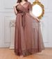 European And American Wedding Bridesmaid Dress V Neck High Waist Elegant Mesh Large Size Dress_ecoleips.com