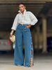 Handcrafted Floral Embroidered High-Slit Distressed Denim Jeans For Women – Vintage Boho Streetwear (Blue, S-2XL)_ecoleips.com