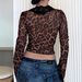 Elegant Lace Trim V-Neck Printed Blouse - Sexy Long Sleeve Semi-Sheer Open Front Top For Women (Black & Leopard Print, S/M/L/XL)_ecoleips.com
