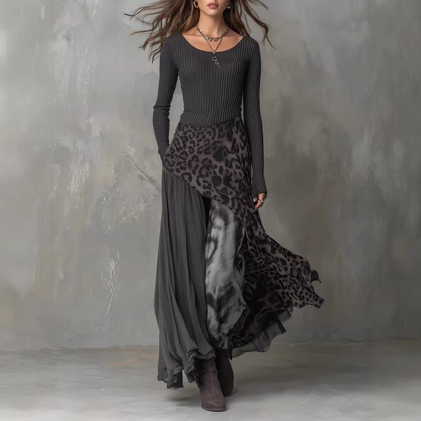 Women's Clothing Women's Long Sleeved Printed Maxi Dress Fashion Casual Elegant Gown For Formal & Casual For Women_ecoleips.com