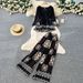 Women's Clothing Printed Slimming Two Piece Set V Neck Lantern Sleeve Top High Waisted Wide Leg Pants Fashion Trend Mature Sophisticated_ecoleips.com