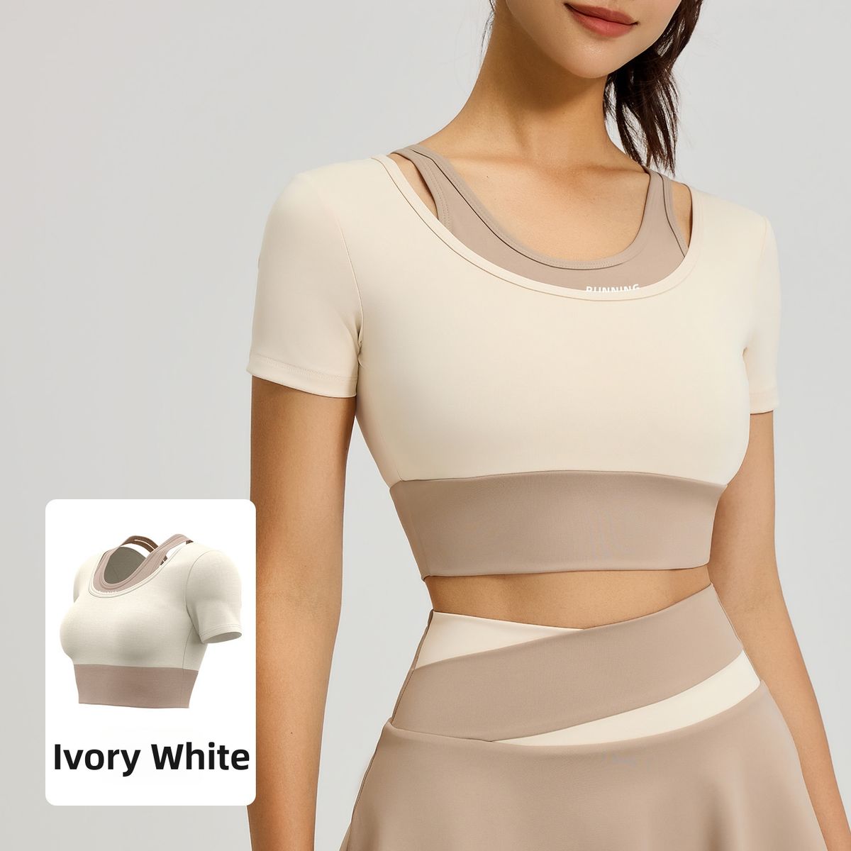 Women's High Waist Yoga Set Faux Two Piece Nude Feel Sports Fitness Running Hip Lifting Fitness Outfit_ecoleips.com