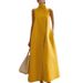 Women's Summer Stand Collar Single Button Sleeveless Vest Dress in Multiple Colors_ecoleips.com