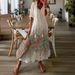 Cross-border European And American Spring/summer New Women's Mid-length Sleeve With Tassels, Loose Bohemian Print V-neck_ecoleips.com
