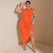 Summer 2026 Slim-Fit Long European And American Style Sexy Waist-Cinching Twist Knot Slit Short-Sleeve Dress_ecoleips.com