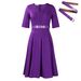 D533 Cross-Border Plus Size Women's Clothing 2024 Autumn Fashion Elegant Solid Color Five-Sleeve African Dress_ecoleips.com