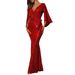 Women's 2023 spring and summer new sexy dress slit solid color sequin long mop evening dress skirt_ecoleips.com
