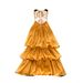 Summer Yellow Dress for Women French Style Halter Neck Ruffled Trim Cake Style Vacation Look Selected 2025_ecoleips.com