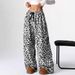 Fashionable Leopard Print Flannel Wide-Leg Pants For Women - Soft Polyester High-Waisted Lounge Trousers With Elastic Waistband_ecoleips.com