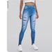 Women's Clothing Sports Ripped High Elastic Imitation Denim Pants Hip Lifting And Abdomen Tightening Elastic Running Outerwear Fitness Casual Pants_ecoleips.com
