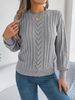 Autumn Winter Women's Casual Hollow Lantern Sleeve Pullover Sweater Solid Color_ecoleips.com
