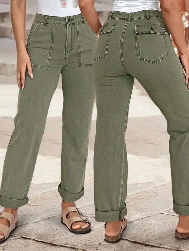 Women's Stretch Solid Color Straight Leg Jeans Casual Long Pants European American Style Spring New Arrival Cotton Denim_ecoleips.com