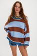 K Color Blocking Striped Sweater Women's Pullover Fashionable Knitted Loose Lazy Style Top Knitted Sweater Women_ecoleips.com