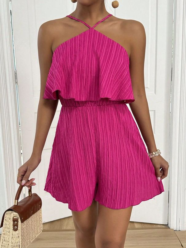 Summer Halter Neck Ruffle Jumpsuit For Women Beautiful Beach Vacation Style European Size In Stock American Design_ecoleips.com