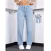 Women's Stretch Washed Denim Straight Leg Jeans With Drawstring Waist - Comfortable Casual Blue Jeans For Everyday Wear_ecoleips.com