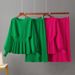 Women's Spring Casual Knitted Two Piece Suit round Neck Solid Color Slimming Hip Waist Woolen Skirt Fashion Set_ecoleips.com
