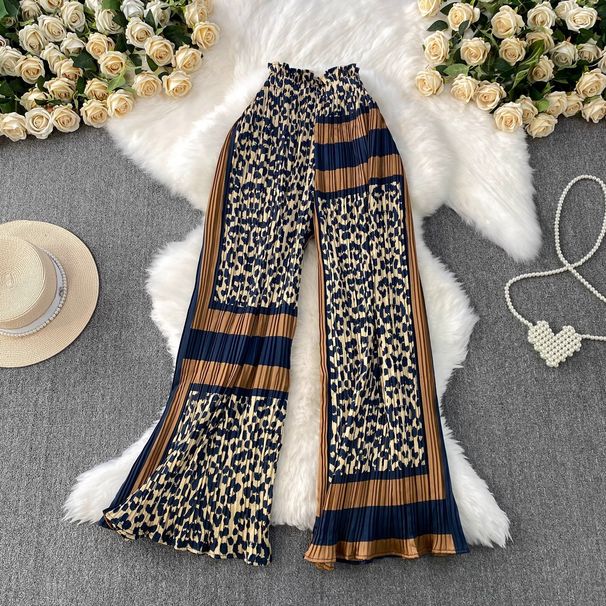 Women's High-Waisted Wide Leg Pants Leopard Print Casual Slimming Draped Pleated Trousers_ecoleips.com