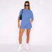 K New Solid Color Round Neck Pullover Mid Sleeve Top For Women's Fashion Casual Shorts Set_ecoleips.com